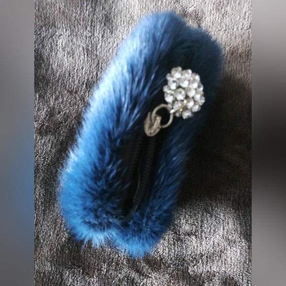 Polvere di Stelle mini blue mink fur bag w/Swarovski crystals zipper handle. New